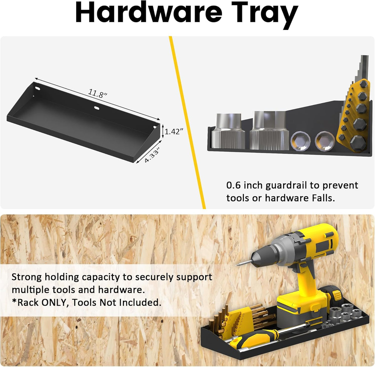UNITEDPOWER Wall Mount Hand Tool Storage Set, Screwdriver Organizer, Pliers Holder, Hammer Rack, Metal Hardware Tray for Garage Workshop Workbench - 4 Pack