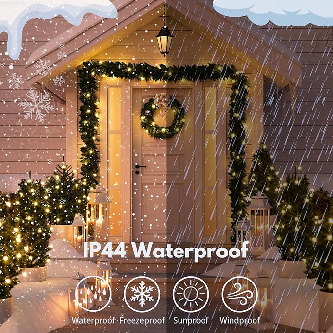 2-Pack Connectable 164FT 400LED Outdoor String Lights Waterproof, Twinkle Lights with 8 Modes, Christmas String Lights Green Wire for Holiday Party Christmas Decorations, Warm White