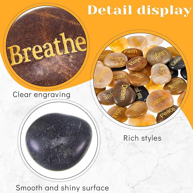 40 Pieces Engraved Inspirational Stones Different Words Encouragement Stones Motivational Gifts Garden Rocks with Words Positive Rocks for Friends Family as Christmas Thanksgiving Gift