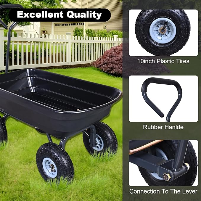 AAIN 600 Lbs Poly Garden Dump Cart,Camping Beach Wagon with 180° Rotating Handle and 10"Pneumatic Tires,Practical Heavy Duty Yard carts and Wagons,Quick Release Utility Wheel Barrow Trolley,Green A078