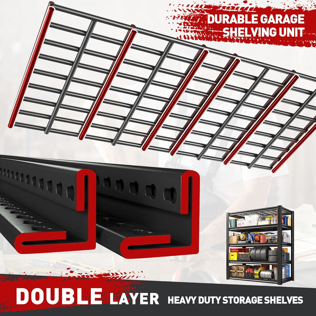 REIBII Garage Shelving 3000LBS, Heavy Duty Storage Shelves, Adjustable Industrial Metal Shelving Unit for Garage, Basement, Pantry, Warehouse,Commercial, 36" W x 16" D x 72" H, 3 Pack