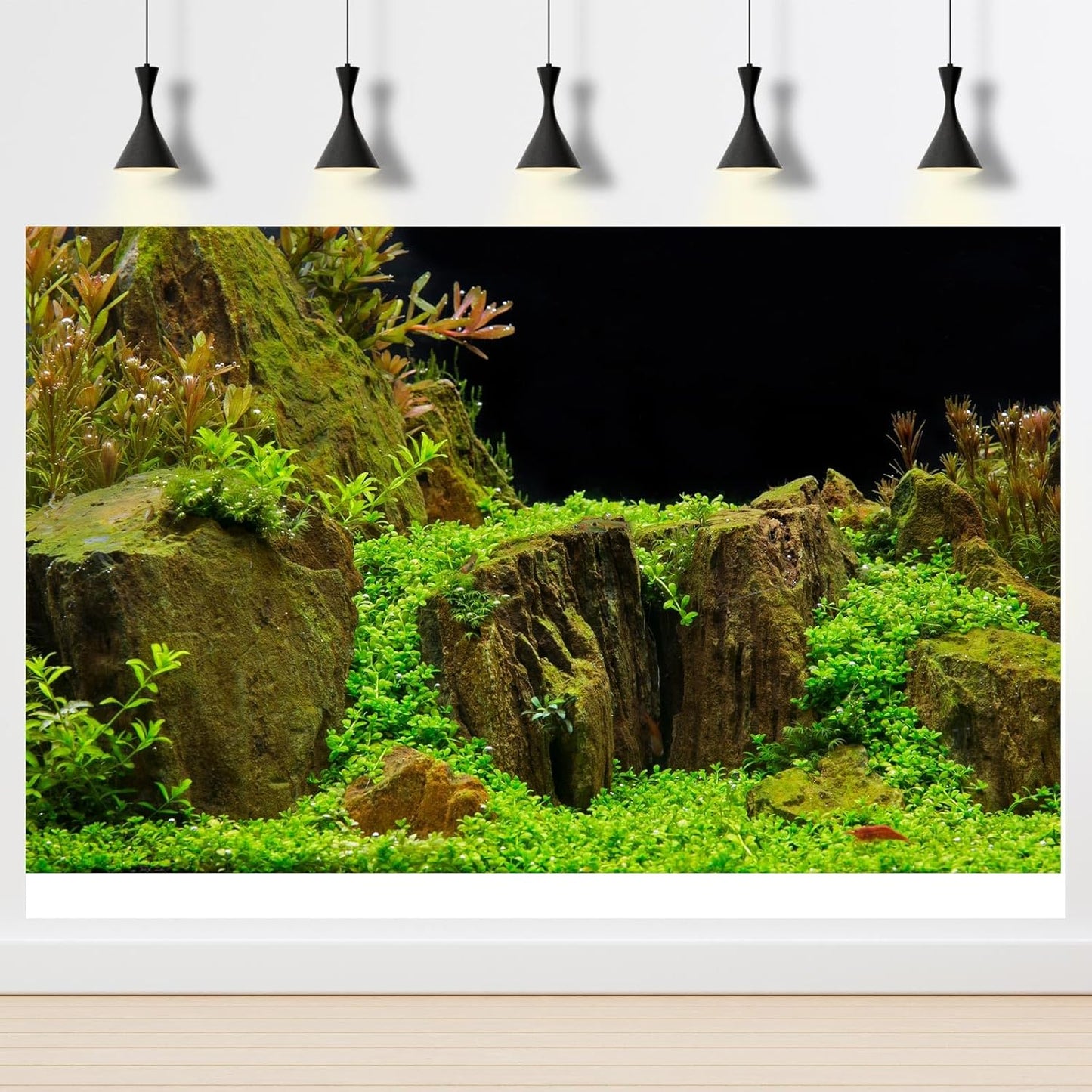 Aquarium Background Exquisite Underwater Grass with Moss Aquarium Backdrop Mysterious Stone Aquarium Background Durable Vivid and Fresh Leaves Background Tank Backdrop Decor Vinyl 24x16in