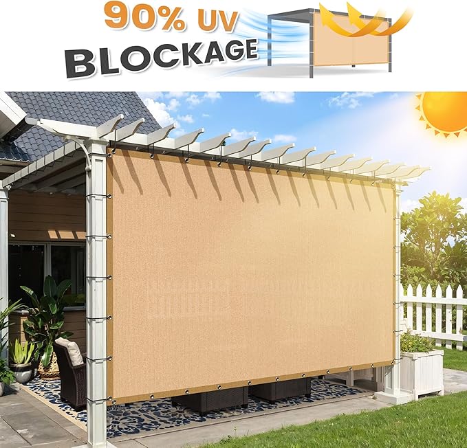 VICLLAX Shade Fabric Sun Shade Cloth with Every 2 FT Grommets for Patio Garden Pergola Cover Canopy 19x20 FT, Wheat