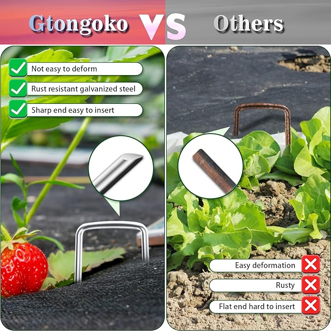 Gtongoko Landscape Staples 10 Inch 11 Gauge 120 Pack Garden Stakes Upgraded Tent Stakes Galvanized SOD Pins Ground Stakes Yard Stakes for Weed Barrier Fabric Ground Plant Cover Stakes Outdoor Décor