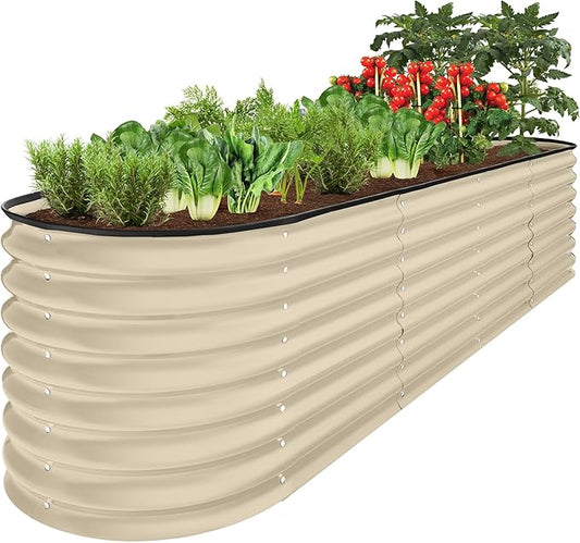 Best Choice Products 8x2x2ft Metal Raised Garden Bed, Oval Outdoor Deep Root Planter Box for Vegetables, Herbs w/ 4 Support Bars, 215 Gal Capacity - Beige