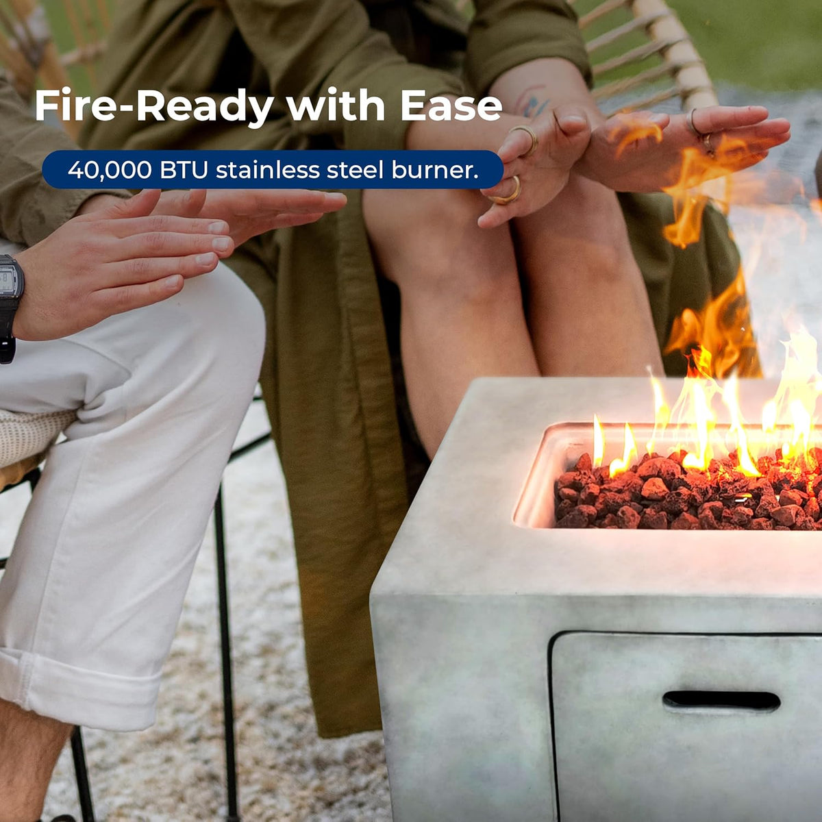 SereneLife Propane Fire Pit Table, 40,000 BTU Outdoor Square Gas Fire Pit with Cover, Weather-Resistant Metal, Adjustable Flame, Lava Rock Set, Ideal for Patio, Backyard & Terrace (30” x 30” x 11”)