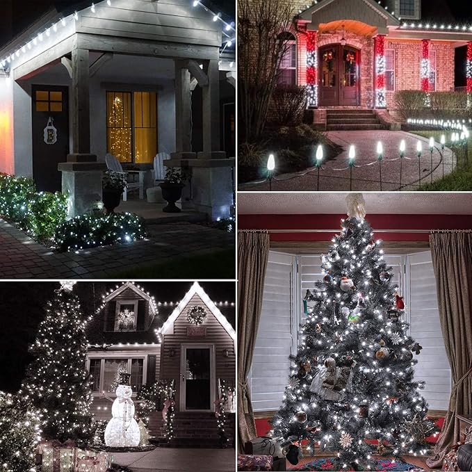 Brightown C7 Pure White LED Christmas Lights, 25Ft Vintage String Lights with 25+1 Plastic Bulbs, E12 Candelabra Base, Outdoor Retro Style Hanging Lights for Xmas Patio Fence Roofline Holiday