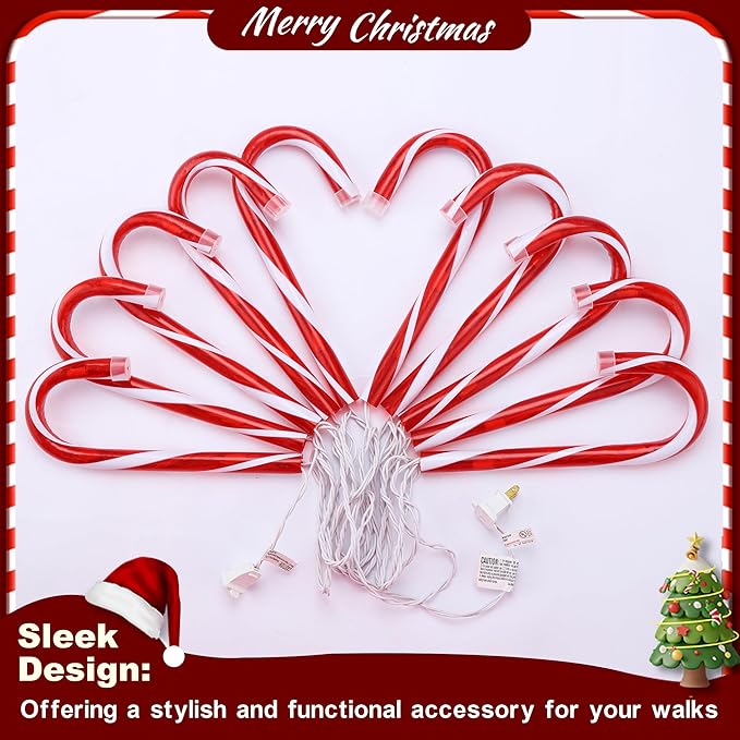 Christmas Candy Cane Lights, Candy Cane Lights Christmas Decorations Outdoor for Yard,Garden(10Inch), 10Pack