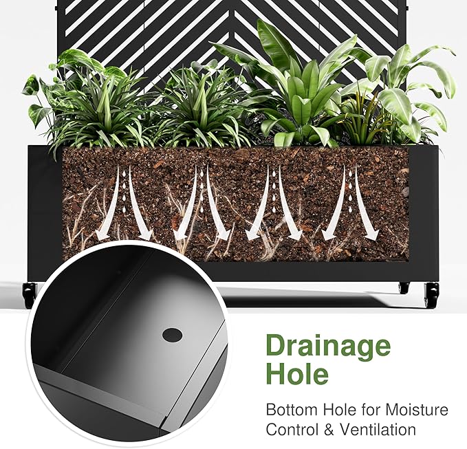 Casaphoria Metal Raised Garden Bed with Trellis and Wheels, 72"x47"x16" Arched Planter Box for Climbing Plants, Vegetables & Vines, Features Drainage Holes and Privacy Screen (Black-Parallel)