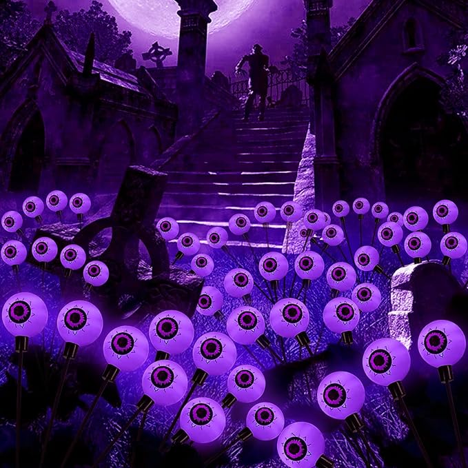 Aogist Halloween Decorations Eyeball Swaying Firefly Light Bright Long Standby Time Waterproof Outdoor Lights for Beautiful Spaces Garden Yard Lawn Pathway Porch Party Decor (Purple, 4 Pack-24 LEDs)
