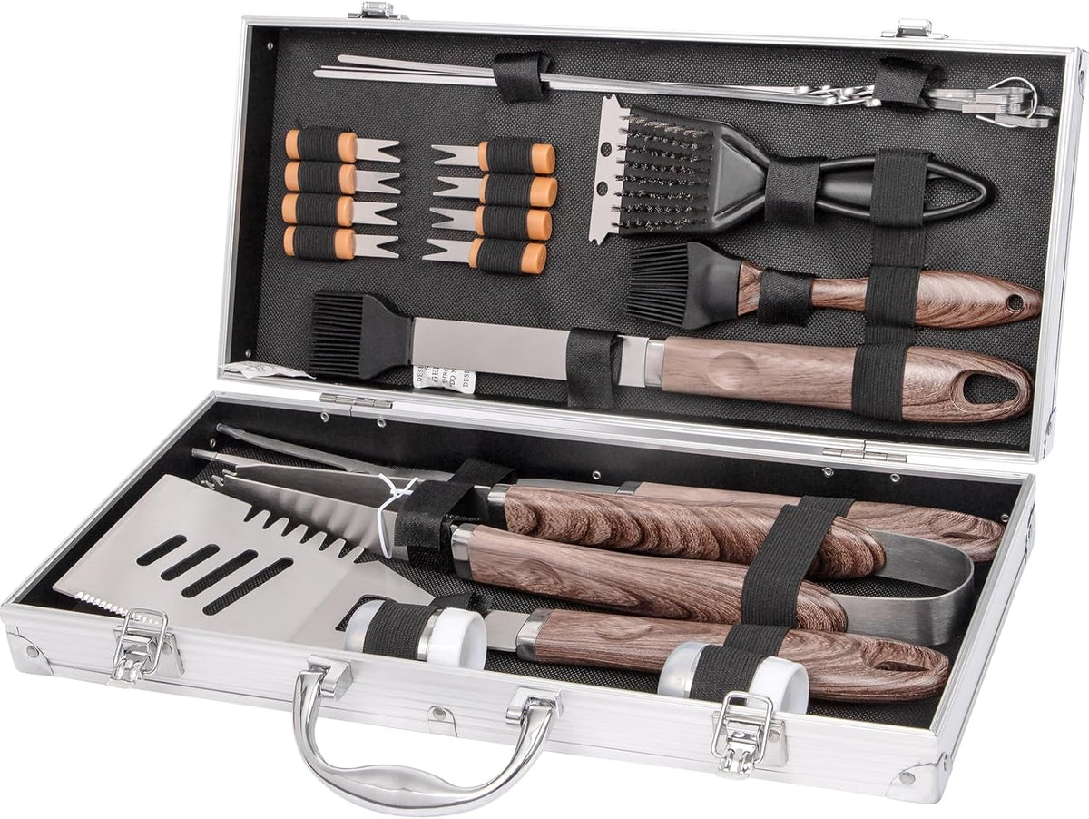 Supernal 21Pcs Deluxe Grill Tool Set Extra Thick Stainless Steel Grill Tool Set for Men Heavy Duty BBQ Tool Set Outdoor Grill with Aluminum Case with Grill Spatula Tongs and Brush Gifts for Men & Dad