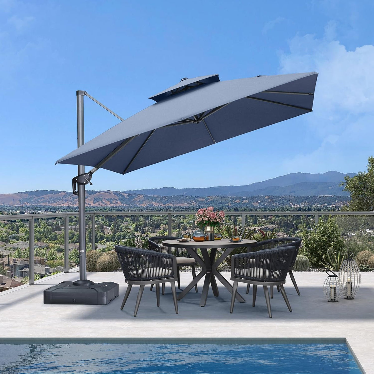 PURPLE LEAF Cantilever Umbrella 10FT Outdoor Double Top Large Offset Hanging 360° Rotation Heavy Duty Square Umbrella for Garden Patio Deck Pool Backyard Spectrum Denim