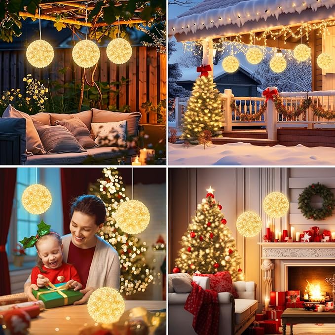 Christmas Hanging Starlight Sphere Light, 7.5” 100 Replaceable LED Bulbs with Add-On Plug, LED Sphere Lights for Trees Party Wedding Patio Indoor Outdoor Decorations, Warm White