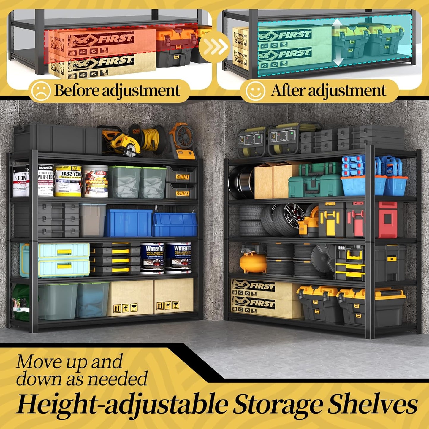 47.8" W Heavy Duty Garage Shelving 3000LBS Storage Shelves, Adjustable 5-Tier Storage Rack, Metal Shelves for Garage/Warehouse/Basement, 47.8" W x 19.8" D x 72" H, 3 Pack
