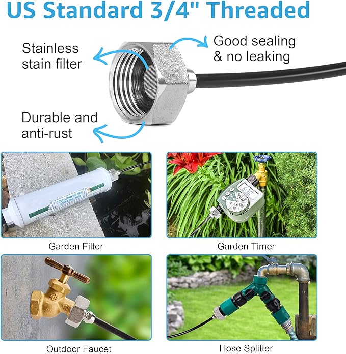 Bonviee Misters for Outside Patio - 59FT Misting Cooling System with 20 Brass Nozzles and 3/4" Adapter, 18M DIY Outdoor Misters Kit for Garden, Greenhouse, and Patio Cooling