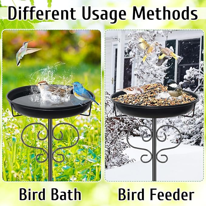 40In Bird Baths for Outdoors, Metal Birdbath Birdfeeder with Heavy Duty 5 Prong Stake, Vintage Detachable Bird Bath Water Feeder Bowl for Garden Yard Lawn Decor Black