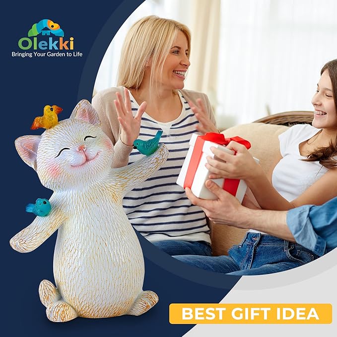 Cat Solar Light for Garden Decor - Outdoor Cat Figurines with Solar Lantern for Yard Patio Lawn Balcony Ornaments - Garden Gifts for Mothers Day, Grandma, Easter