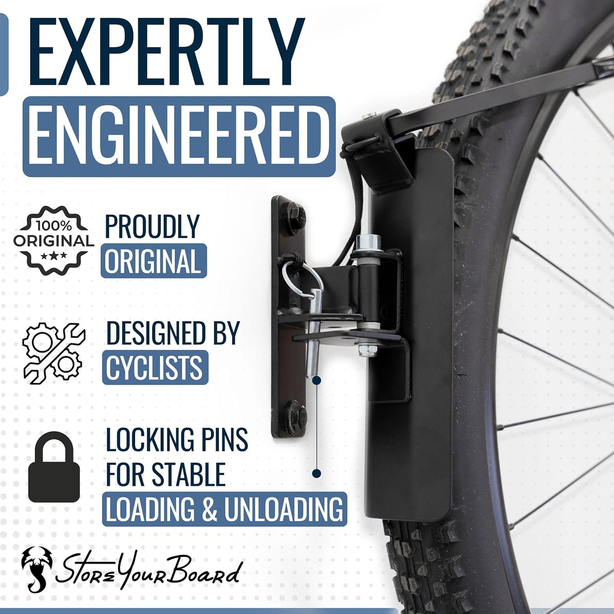 StoreYourBoard Bike Swivel Rack – Wall Mounted Garage Bike Storage, Vertical Hanger with 120° Swing Design & Stopper, Space-Saving Indoor Wall Mount – Fits Kids Bikes, BMX & More