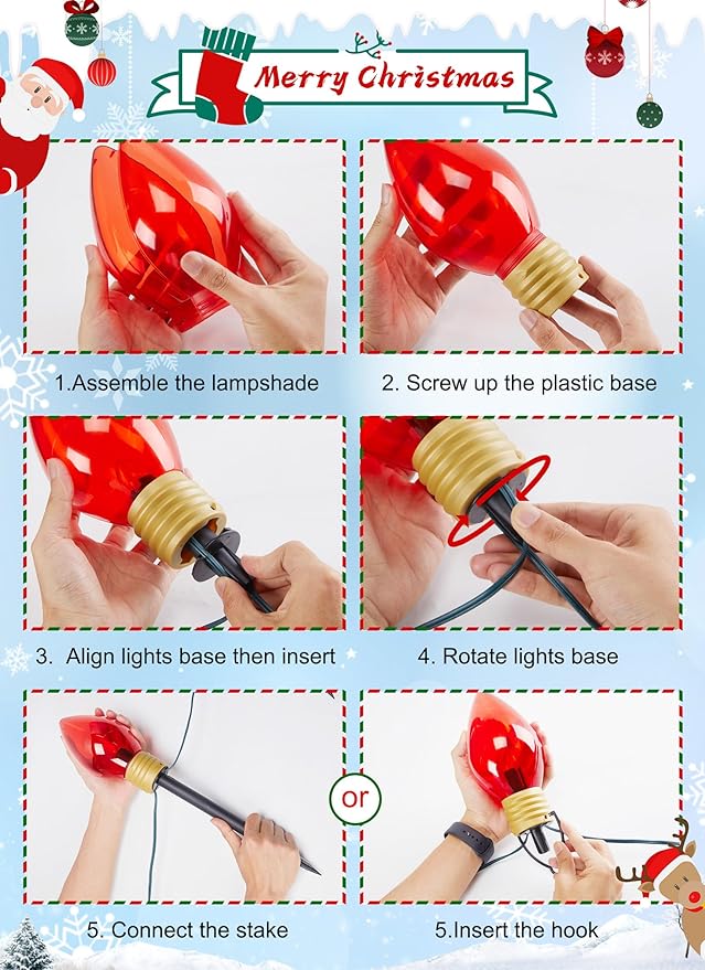 Hanging Christmas Decoration Outdoor - 8.5 FT 5 LED Jumbo Christmas Pathway Lights, Multicolor Christmas Walkway Lights, Waterproof Giant Christmas Lights Outdoor Decoration for Holiday Roof Yard Lawn