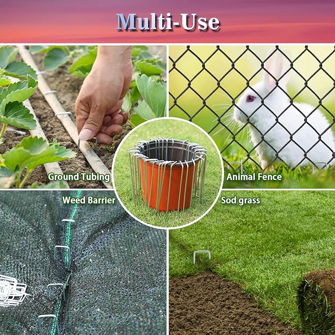 Gtongoko 200 Pack Galvanized Landscape Staples Garden Stakes Plant Cover Stakes 6 Inch 11 Gauge SOD Staples Fence Stakes Ground Stakes for Landscaping Securing Weed Barrier Fabric