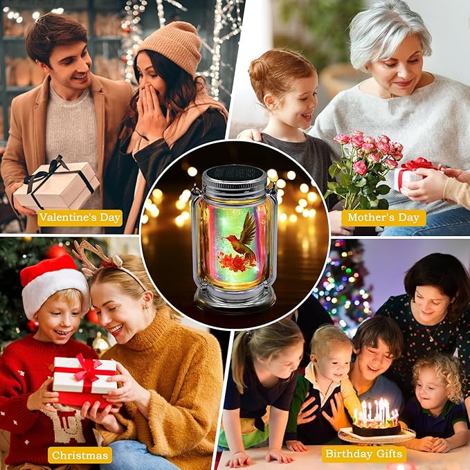 Hummingbird Solar Lanterns Outdoor Waterproof Hanging,2 Pack Outdoor Solar Lanterns,Gifts for Mom Women Men Decorative LED Lanterns for Yard, Patio, Lawn, Tabletop, Pathway, Landscape, Garden