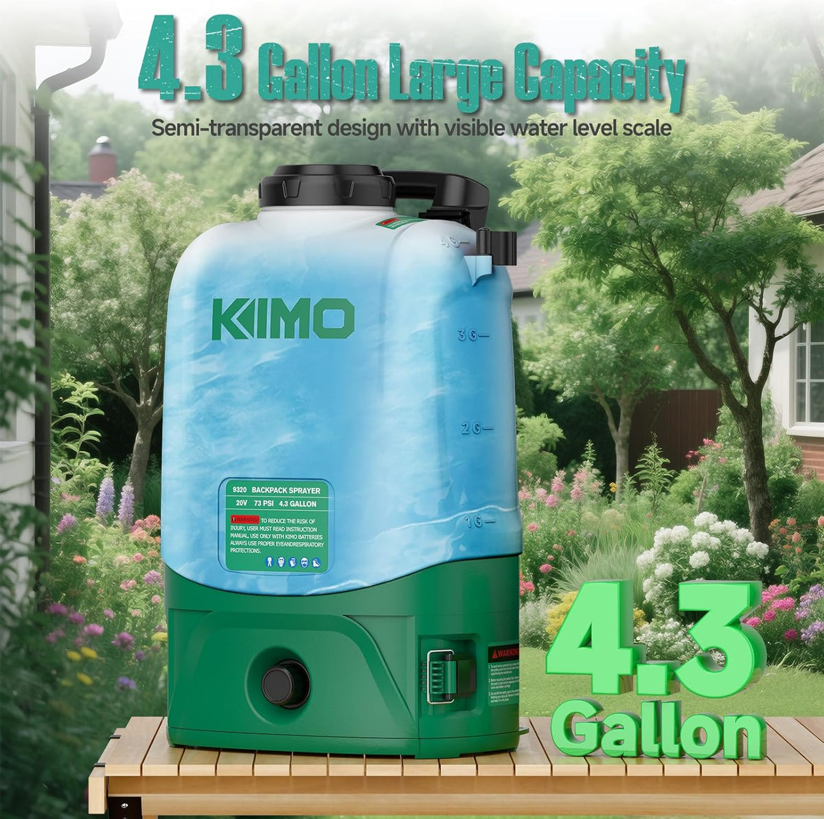 KIMO 4.3 Gallon Battery Powered Backpack Sprayer, 2PCS 20V 2.0Ah Battery & Fast Charger, 31" Telescopic Wand, 6 Nozzles, No Pump Needed, 0-73 PSI Electric Garden Sprayer for Weed, Lawn, Yard, Cleaning