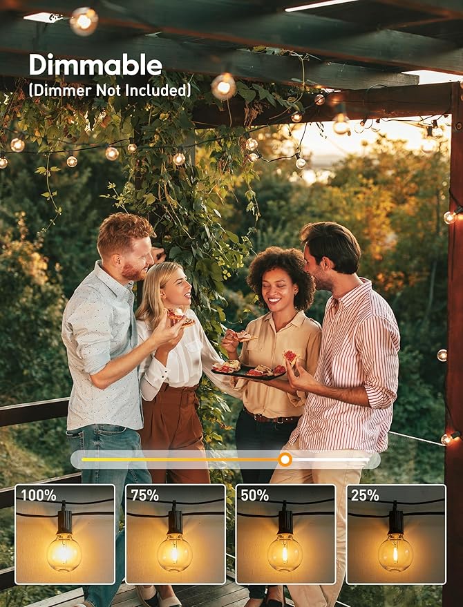 Brightown LED Outdoor String Light, 100 Feet Patio Lights with 52 Edison Shatterproof Bulbs(2 Spare), UL Listed Waterproof Outside Lights for Backyard Balcony Party Xmas Decor, E12 Base, Connectable