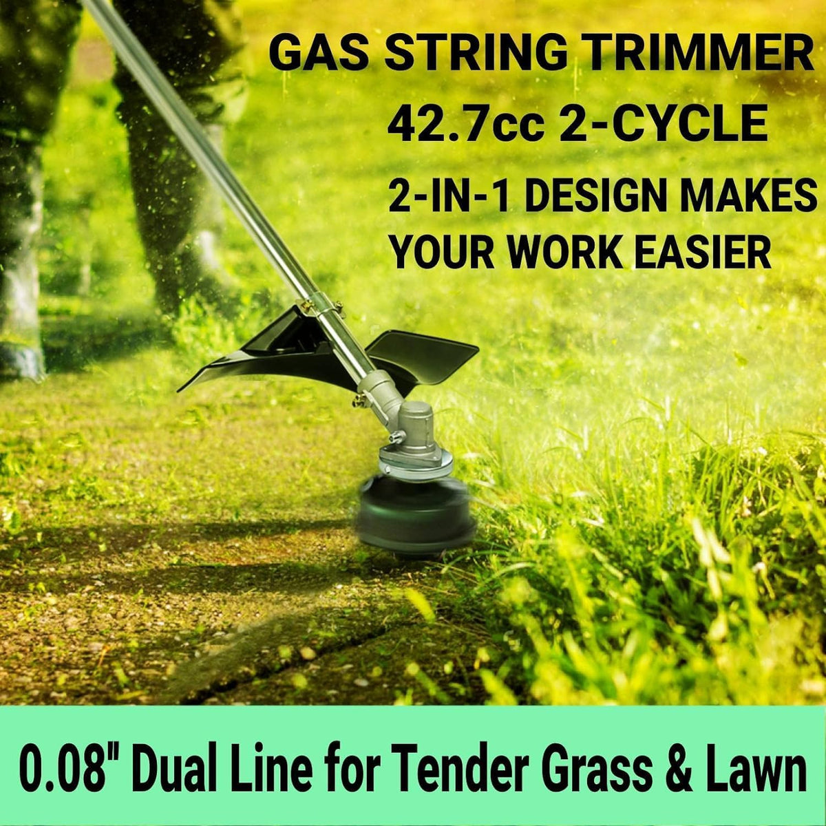 COOCHEER Weed Wacker 42.7cc, 2 in 1 Cordless Gas Powered Weed Eater, Gas Brush Cutter 2-Cycle String Trimmers Weed Wacker Straight Shaft Grass Edger Gas Grass Trimmer for Lawn and Garden Care Trimming