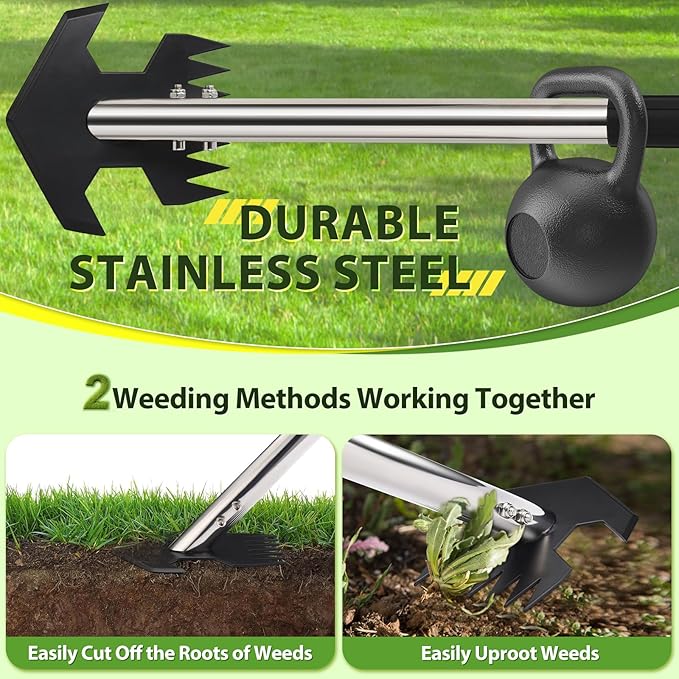 CAROD Hoe Garden Tool, Scuffle Garden Hoe for Weeding with 30-60 Inch Steel Long Handle, Dual Use Sharp Gardening Hula Hoe, Adjustable Rocket Shaped Weed Remover Action Hoe