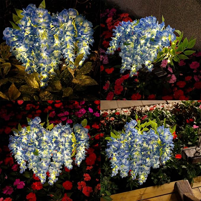 2Pack Solar Waterproof Wisteria Flowers Garden Lights Upgraded Solar Panel 2 Glowing Lighting Modes for Outdoor Yard Walkway Lawn Decor Birthday Gift