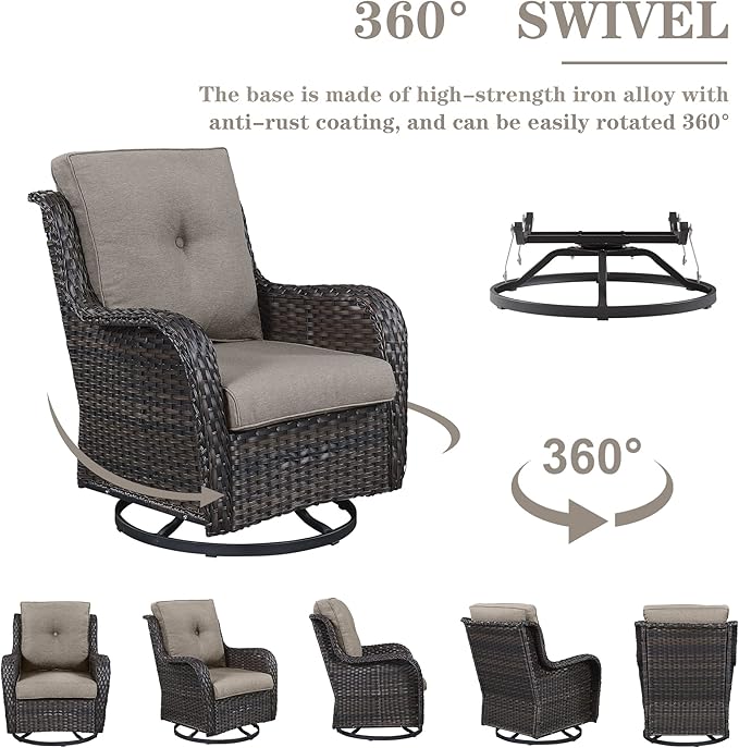 5 Pieces Patio Furniture Sets Wicker Outdoor Furniture, Rattan Patio Swivel Glider Chairs with 2 Ottoman and Glass Side Table