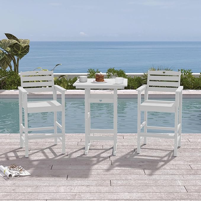 Adirondack Outdoor Bar Table, Durable HDPE Composite, Weather Resistant, Easy to Clean, Perfect for Backyard and Poolside Use, White