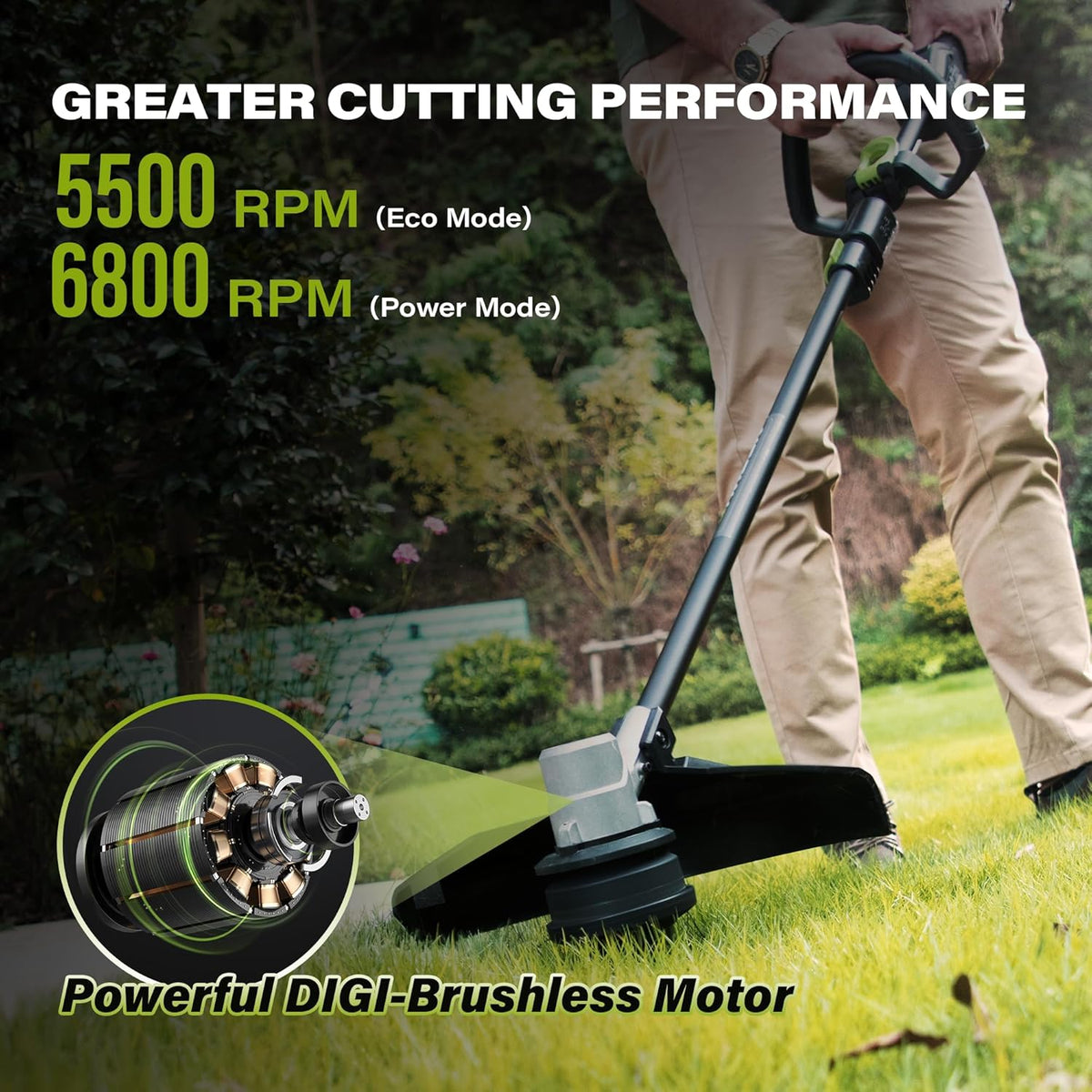 SUNTEK Electric String Trimmer Edger, 40V 15-Inch Brushless String Trimmer Cordless with 4.0Ah Battery and Fast Charger Included, 2-Speed Levels, Integrated Screen and APP Connection, Aluminum, Black