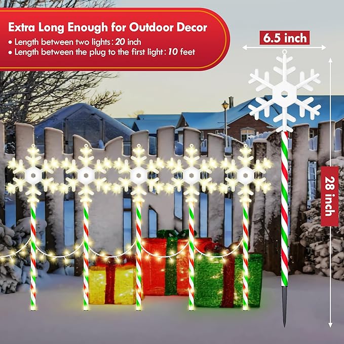 Christmas Pathway Lights Snowflake Outdoor 10PK 28inch 250LED 8 Modes Yard Decoration Flashing Waterproof Outdoor Lighted Up Christmas Light Decor for Garden Yard (R&G)