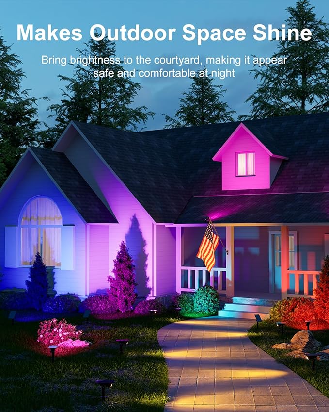 6 Pack Color Changing Solar Power Spot Lights Outdoor Waterproof LED Dusk to Dawn Landscape Spotlight Lamp for Outside Yard, Tree, Flag, Garden, Statues, 8 Colorful Modes, Accent Decorative Lighting