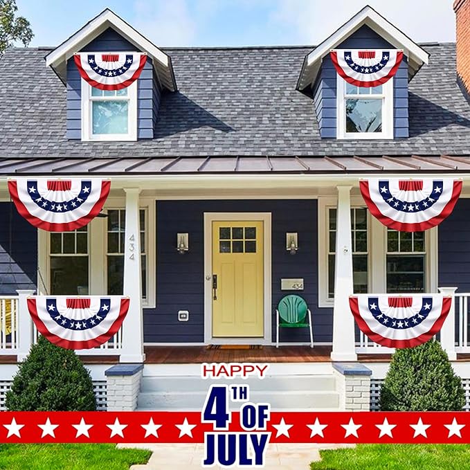 8 Pack USA Pleated Bunting Fan Flags, 1.5x3 Ft Patriotic Half Fan Banner American Flag Decoration Bunting for Outside Red White and Blue Decor Independence Day Memorial Day 4th of july Decorations