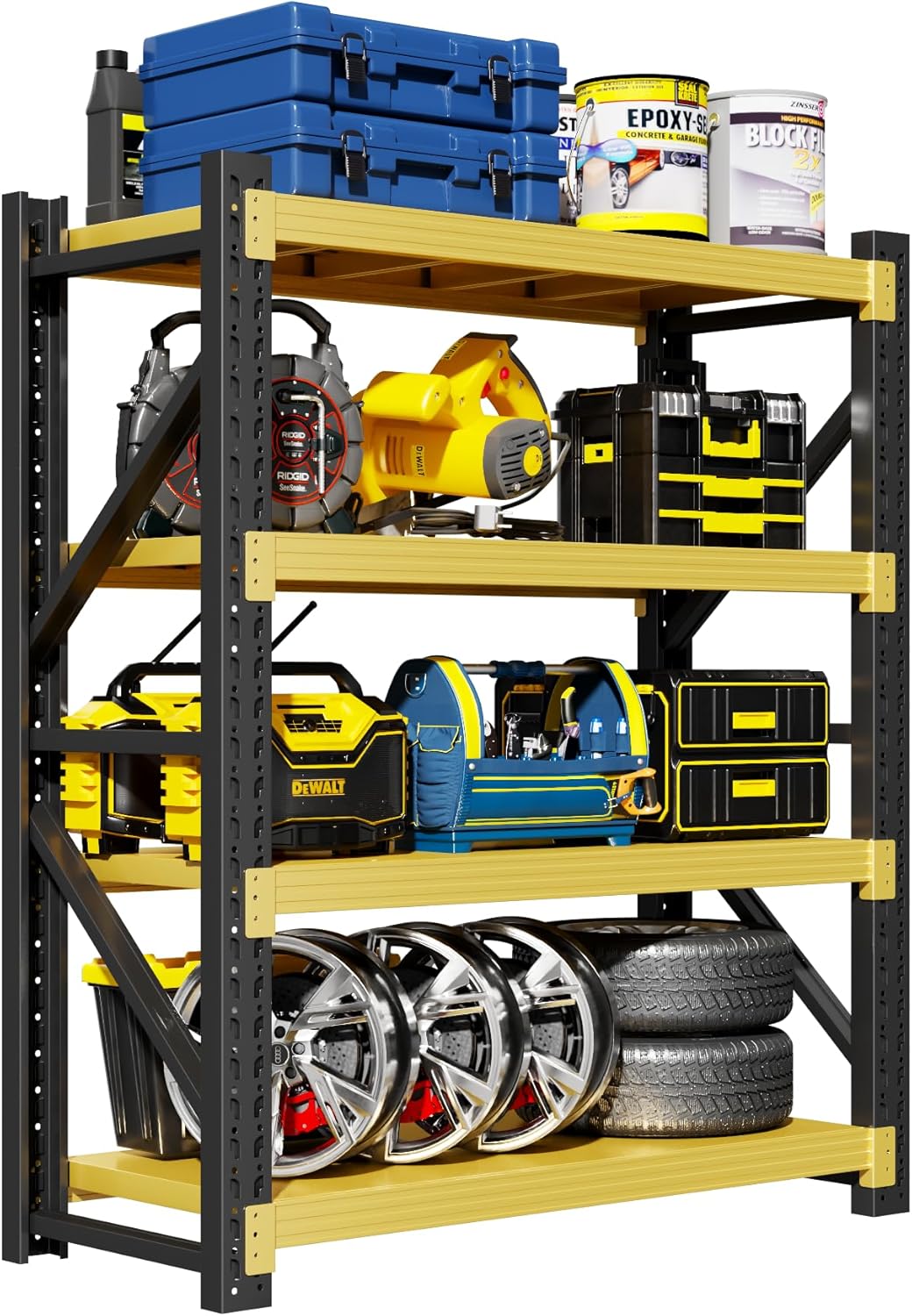 Garage Shelving Unit, 4 Tier Heavy Duty Racks, Easy Assembly, Metal Racks with Adjustable Shelves, 3000 LBS Load Capacity,for Warehouse,Basement (Black&Yellow, 19.7" D x 47.2" W x 78.7" H)
