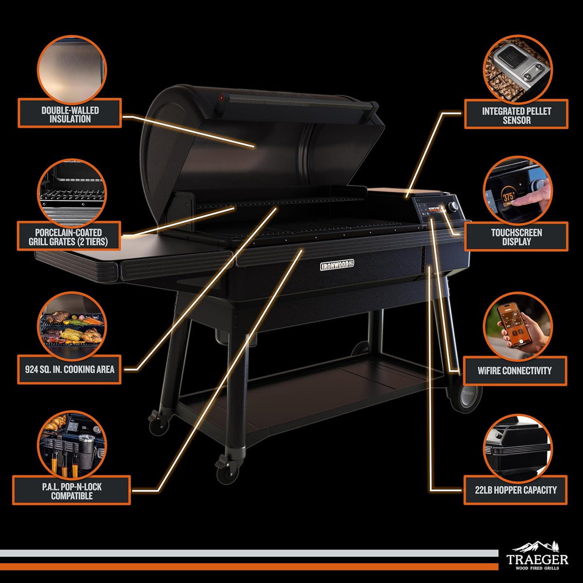 Traeger Ironwood XL Wood Pellet Smoker Grill, 924 Sq In Cooking Area, WiFIRE Smart Temperature Control, Up to 500 Degrees, Super Smoke Mode, 6 in 1 Outdoor BBQ Electric Smoker and Grill