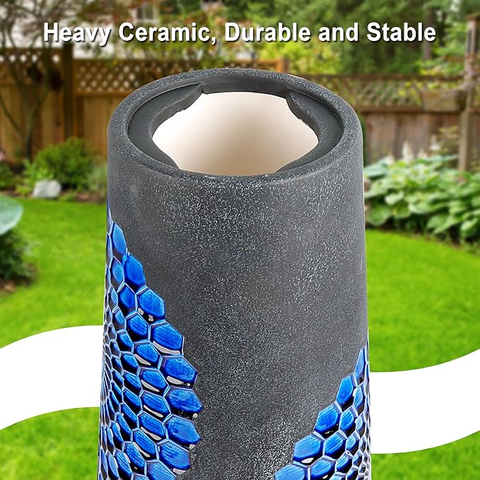 21.5'' Tall Ceramic Bird Bath for Outdoor, Heavy Duty - Cold-Weather Resistant Bird Bath, Garden and Patio Décor - Diamond Blue