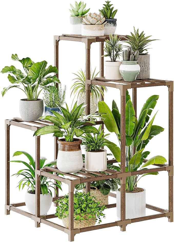 Bamworld Corner Plant Stand Indoor Outdoor Plant Shelf Small Plant Table for Multiple Plants Wooden Plant Holder for Garden Patio Lawn Window Plants Gift