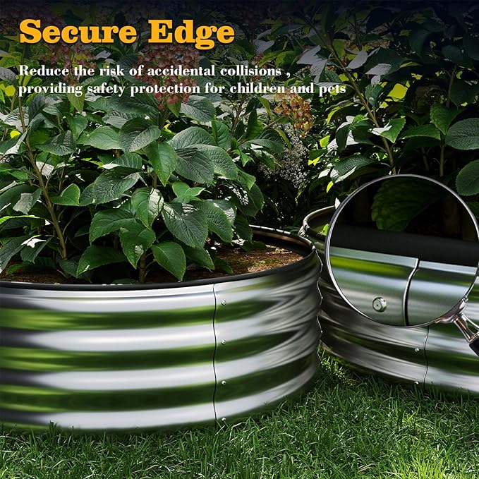 Galvanized Metal Planter Round Raised Garden Bed Kit for Gardening Outdoor，2x2x1ft 2PC Grow Garden Box Raised Flower Bed，Round Galvanized Planter Outdoor Metal Fire Pit Ring Green