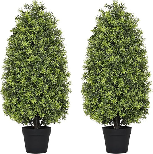 3ft Artificial Boxwood Topiary Trees (Set of 2) - UV Resistant Faux Plants for Outdoor/Indoor, Realistic 36in Fake Bushes and Shrubs for Front Porch, Planter, Patio - Low Maintenance & Evergreen