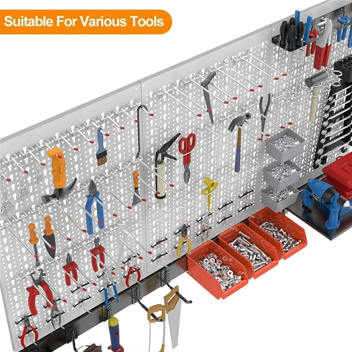 TORACK 109Pcs Pegboard Wall Organizer 4 ft. Garage Metal Pegboard Standard Utility Tool Storage Kit w/Toolboard Hooks & Pegboard Hooks Accessories, Wall Mounted Storage Bins & Shelf