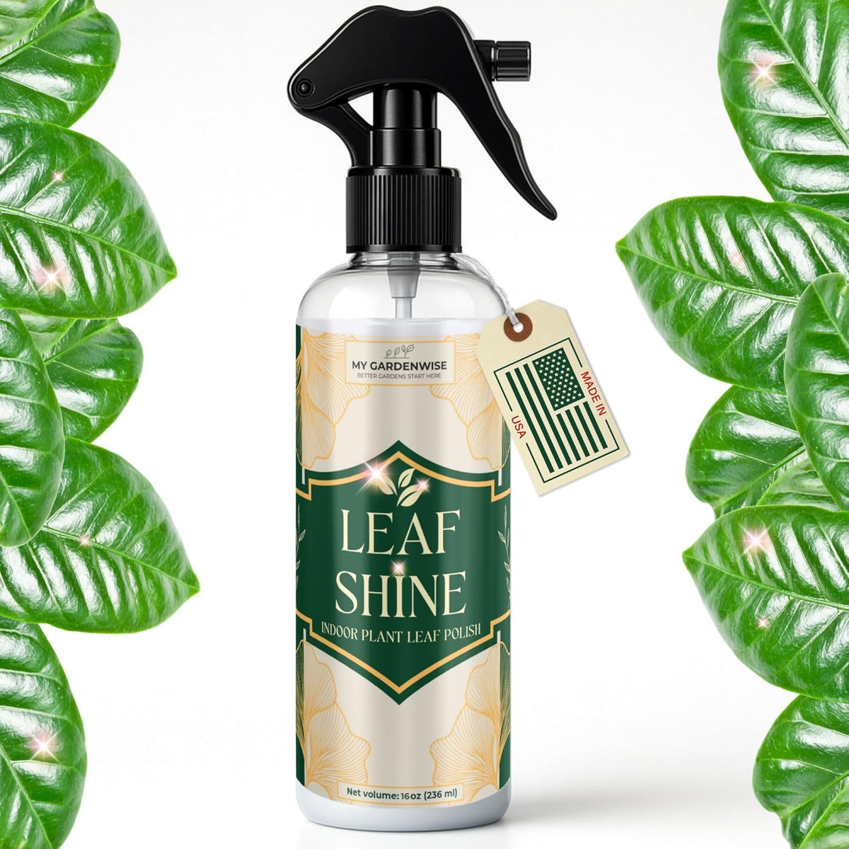 Leaf Shine Spray for Indoor Plants – Plant Leaf Cleaner & Shine for Real House Plants – Fragrance-Free, Non-Sticky, Streak-Free Finish, 16 fl oz
