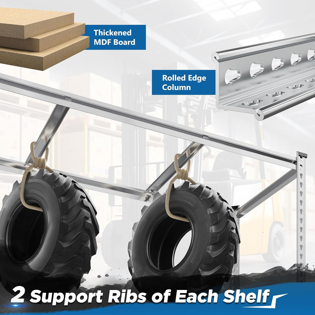REIBII Garage Shelving, 5 Tier Storage Shelves Load 3020LBS, Adjustable Garage Shelving Heavy Duty, Metal Shelves Unit for Basement, Warehouse, 48" W x 72" H x 24" D, Galvanized