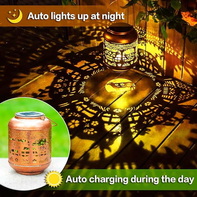 2 Pack Cow Solar Lanterns Outdoor Waterproof Hanging Solar Lights Cow Gifts for Women Men Mom Metal Decorative LED Outdoor Lanterns for Patio, Lawn, Landscape, Garden Decor, Yard Decorations