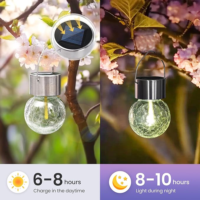 Hanging Solar Lights Outdoor,New Upgraded Moving Led Beads,Solar Powered Waterproof Lighting,8 Pack Hanging Globe Solar Lights for Garden Yard Patio Fence Christmas Decoration (Warm White)