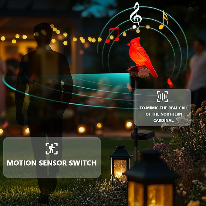 Birdsong Cardinal Gifts Garden Decor Statues Red Bird Outdoor Decorative Figurine Solar Lights Outside Yard Lawn Patio Porch Flower Bed Christmas Decorations Memorial Gift for Grave (Red Cardinal)