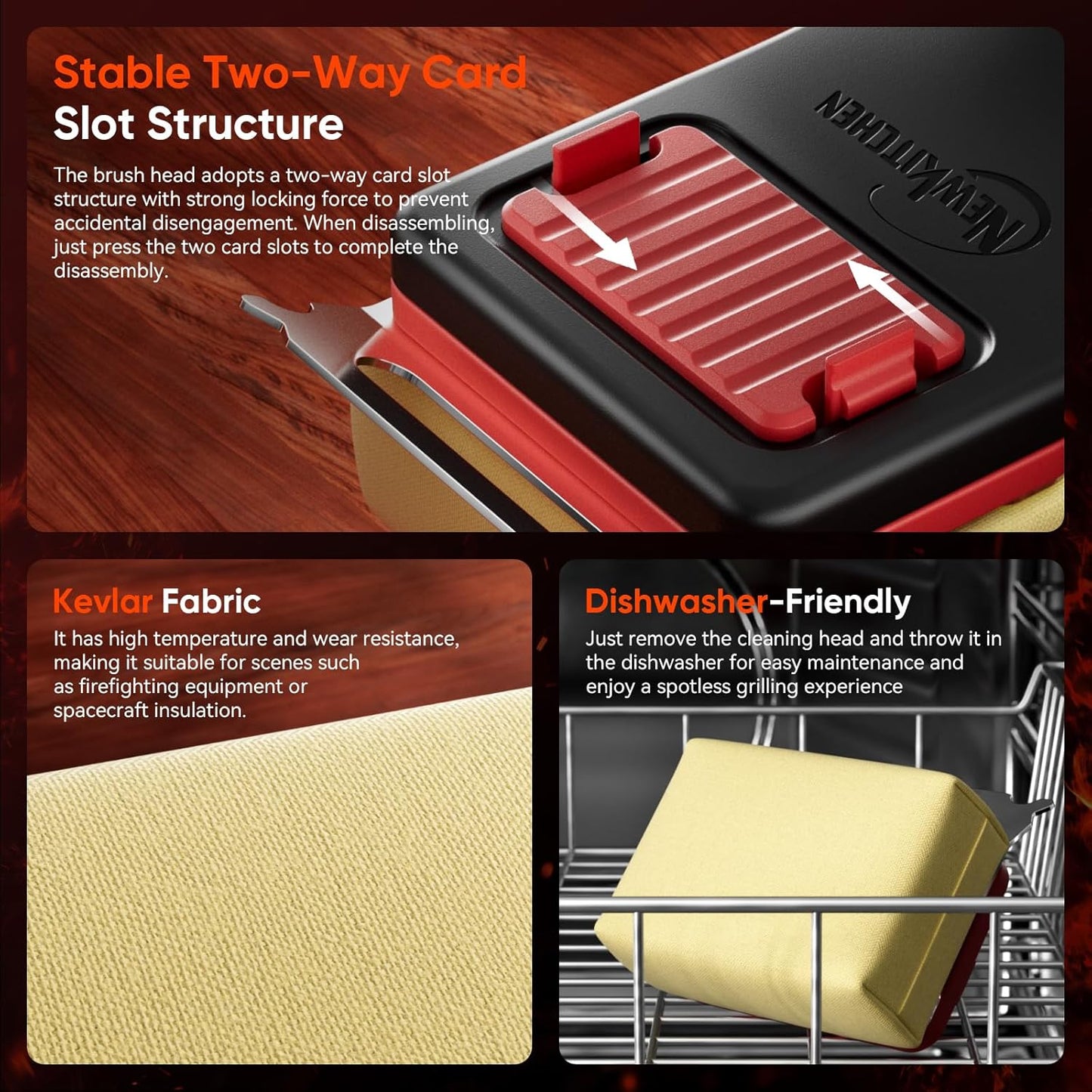 Grill Brush Bristle-Free Steam Replaceable Cleaning Head [No Handle] Heat-Resistant Kevlar Head with Grill Scraper, Safe Barbecue Grill Cleaning Head for All Grill Types