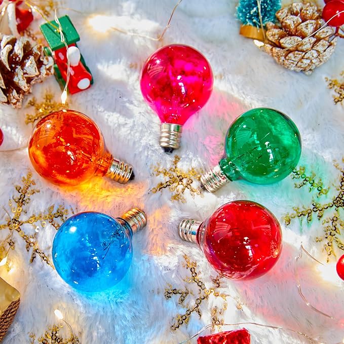 Brightown 50 Pack G40 Colorful Incandescent Bulb, Vintage Globe Replacement Light Bulb for Christmas Lights, 5 Watt E12 C7 Candelabra Base for Patio Yard Garden Holiday Xmas Decoration